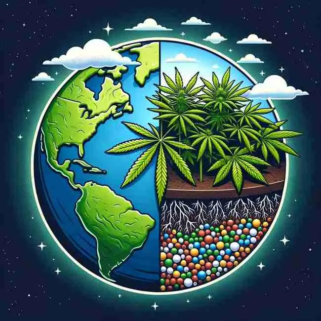 A picture of a world with cannabis growing on it with organic soil