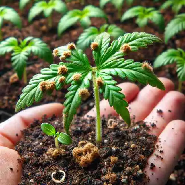 Cannabis Seedling Showing Signs of Damping Off Disease