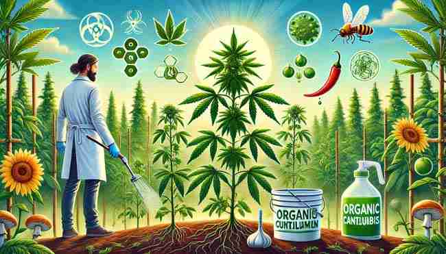 Vibrant organic cannabis garden thriving with natural pest repellents and healthy soil