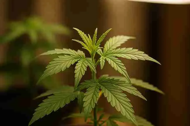 Cannabis plant recovering after successful surgery, showing new green growth