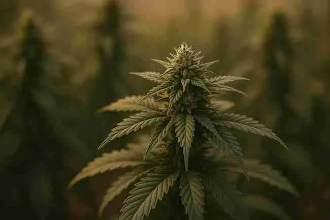 Cannabis plant in bloom symbolizing long-term strength and resilience through epigenetic training in cultivation