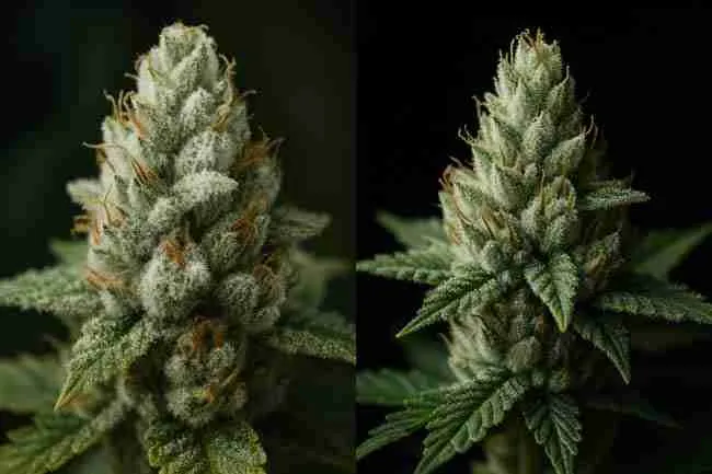 Comparison of untreated moldy bud versus healthy bud after fungicide protection.