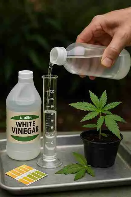 Testing diluted vinegar solution as a natural fungicide for cannabis plants.