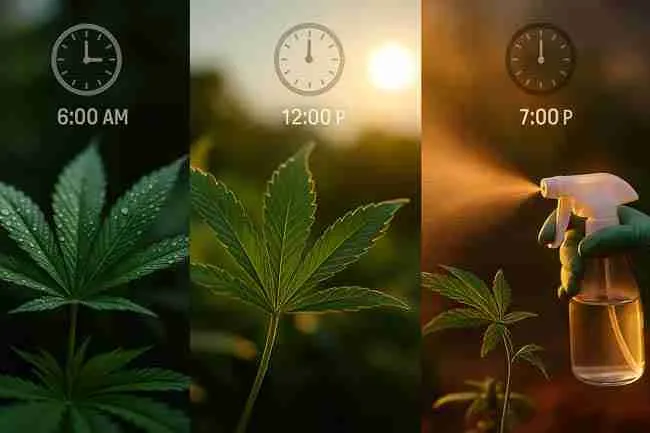 Ideal timing windows for applying fungicides to cannabis plants during the day.