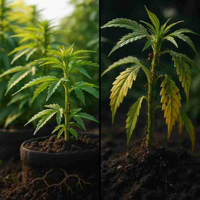 Comparison of helpful versus harmful effects of ant colonies in outdoor cannabis.