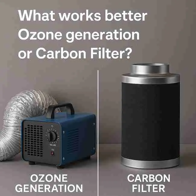Side-by-side image of ozone generator and carbon filter for comparing Cannabis Grow Room Smell control methods