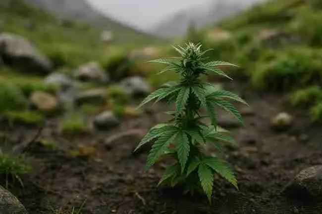Mature wild cannabis plant adapting to the environment