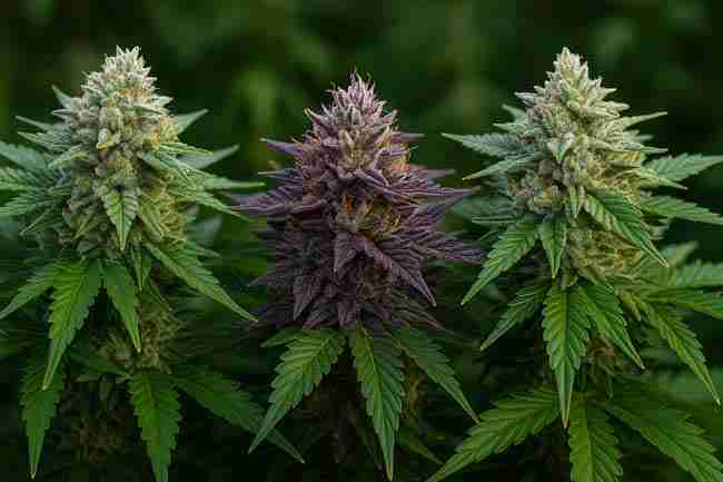 Trichome-Rich Cannabis Plants – Mac 1, RS11, and Blue Dream in vibrant bloom