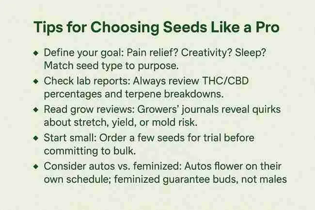 Close-up of a notepad listing ‘THC/CBD ratio,’ ‘Flowering time,’ ‘Height potential,’ and ‘Yield estimates’ next to cannabis buds and a ruler.