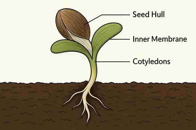 Diagram of cannabis seed hull and inner membrane causing Marijuana Seed Hull Stuck