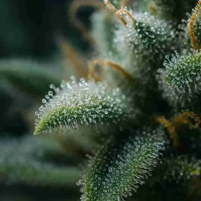 Macro trichomes on cannabis bract — close view of terpene factories for the best terpene cannabis seeds