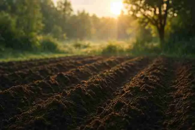 Misty dawn garden rows ready to plant cannabis seeds directly in soil