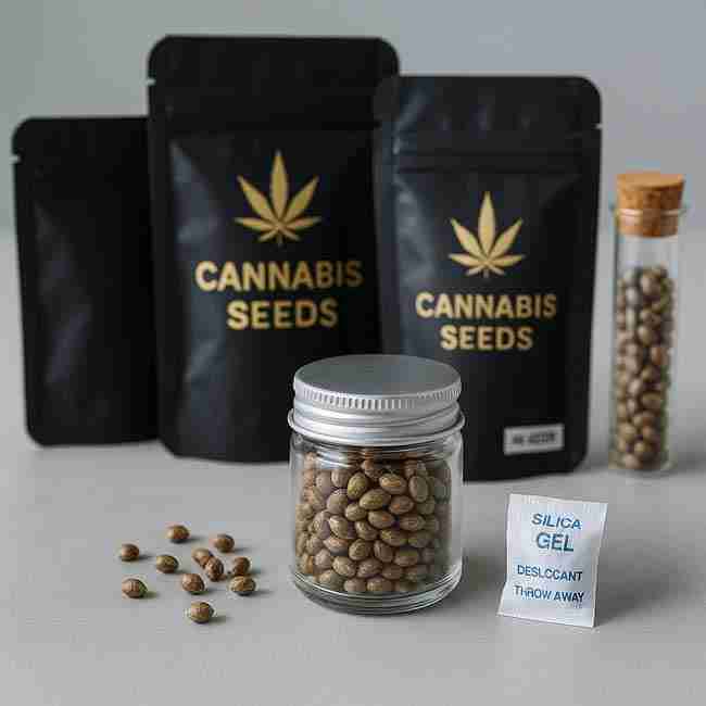 thoughtful breeder at desk weighing a pros-and-cons list with jar of seeds and microscope