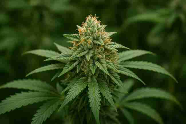 Horizontal close-up of a mature cannabis bud, symbolizing decision-making when comparing F1 vs S1 cannabis seeds for growers.