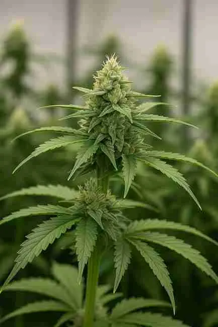 Mature cannabis cola showing healthy bud formation supported by silica use.