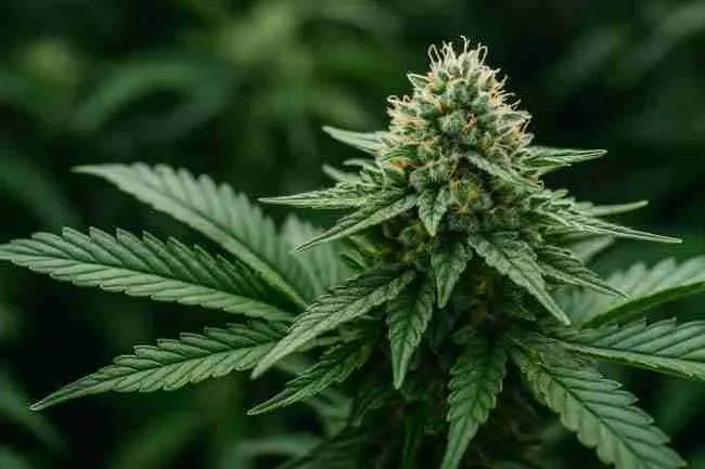 Resin-coated cannabis bud showing silica’s role in foliar and root-zone strength.