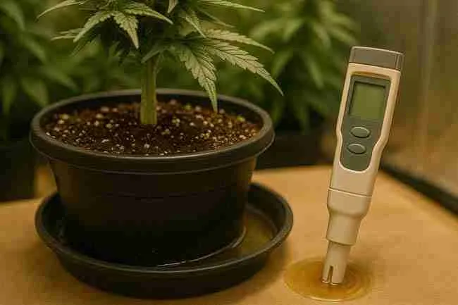 Cannabis plant runoff water being tested for EC accuracy