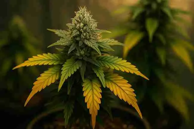 Cannabis plant fading leaves during flush before harvest