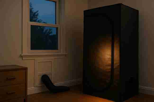Quiet, zipped grow tent with proper exhaust—final proof that low odor cannabis strains seeds stay discreet.
