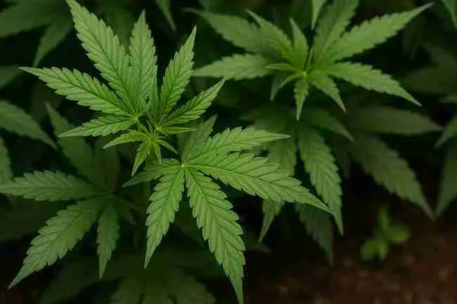 Close-up of healthy cannabis leaves symbolizing organic cannabis gardens and the decision to use hydrogen peroxide safely.