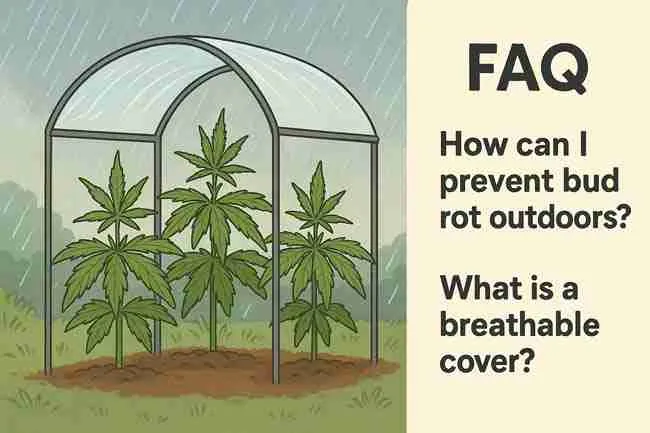 Illustration of airflow movement inside a cannabis rain shelter showing ridge vent exhaust and side intake ventilation keeping cannabis plants dry.