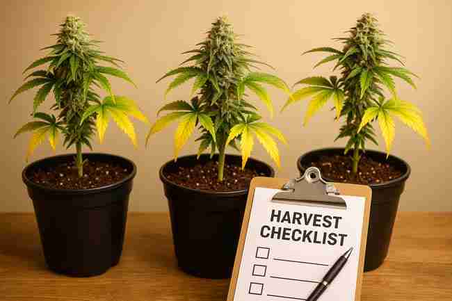 Indoor cannabis grow showing plants in soil, coco, and hydro systems with different watering styles, illustrating nutrient cut off timing by medium before harvest.