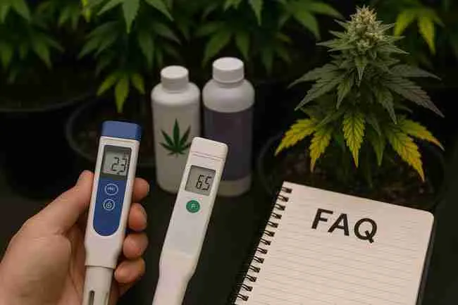 Cannabis grower comparing two plants—one healthy with cloudy trichomes and another overfed with burnt tips—illustrating real harvest signals versus flushing myths in cannabis cultivation