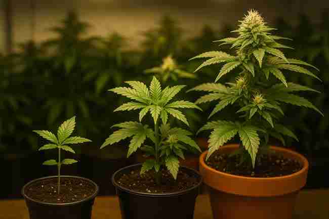 Cannabis plants in various stages of growth ready for speed breeding work