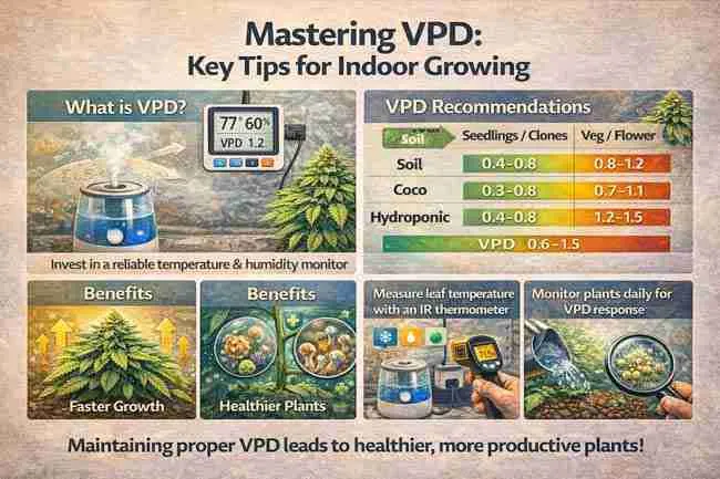 an image showing key tips for mastering VPD for indoor growers