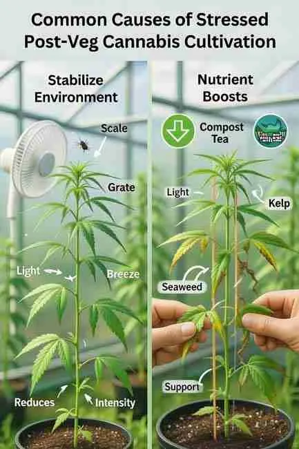 Organic nutrient sources including kelp extract, compost tea, and worm castings for cannabis stress recovery