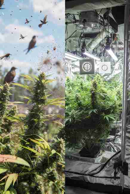 Comparison of outdoor cannabis cultivation with contaminants requiring bud washing and pristine indoor tent setup where bud washing is optional unless foliar sprays or spider mites occurred
