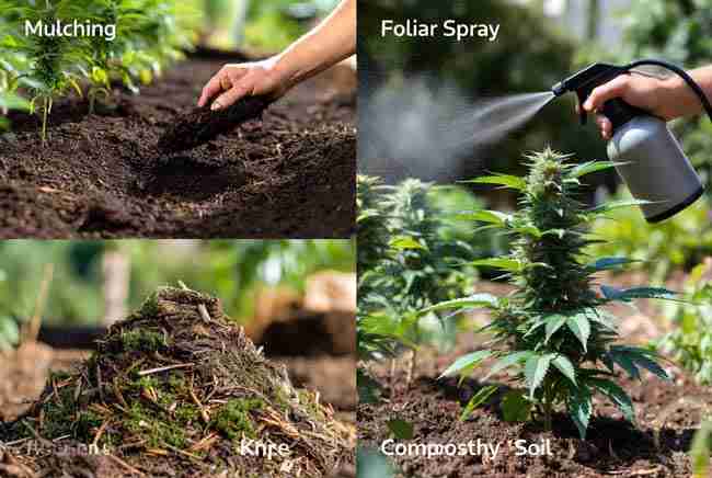 Natural farming cannabis soil tips with mulching, spraying, and composting in KNF