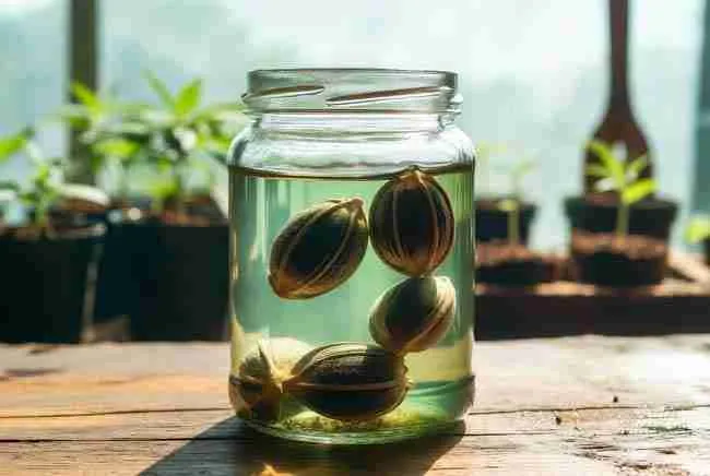 Cannabis seeds soaking in seaweed priming solution during cannabis seed priming process for faster germination and stronger seedlings