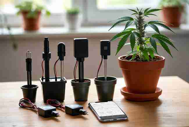 Budget wireless soil moisture sensor cannabis grow kits with smartphone app for home cannabis cultivation monitoring