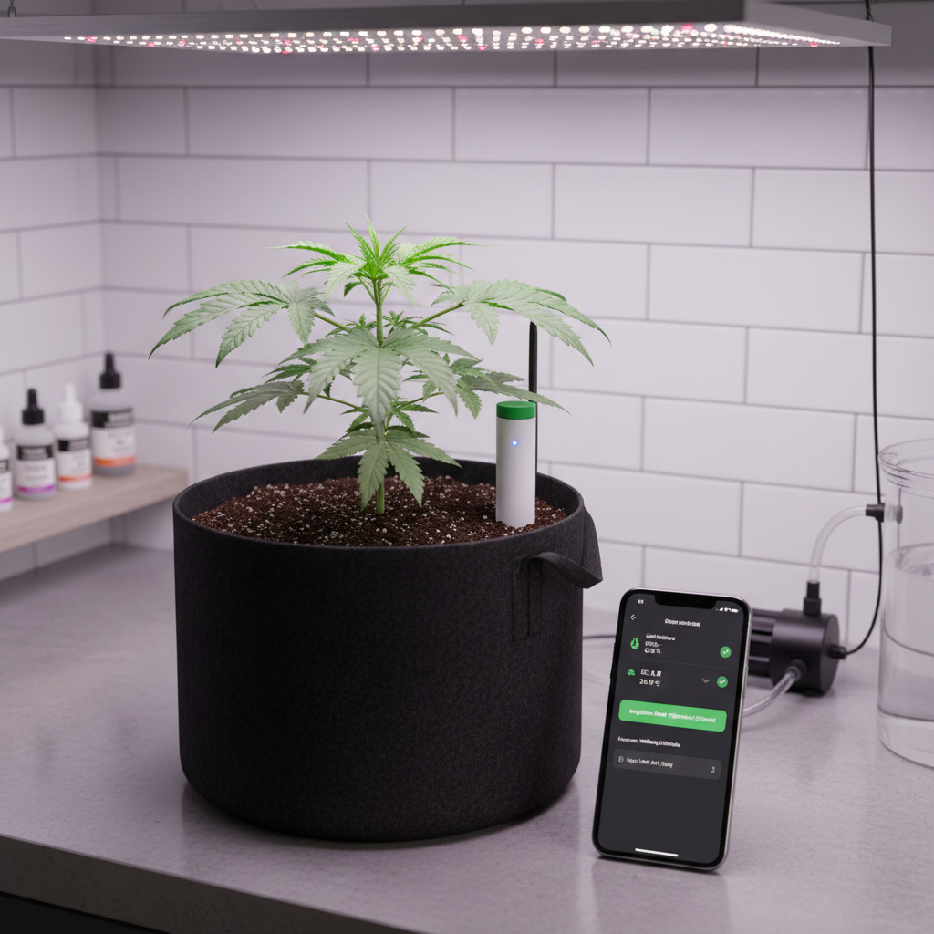For most home growers, budget wireless soil moisture sensor cannabis grow kits work extremely well. Options around $15–40 connect to your phone via Bluetooth or WiFi and give you alerts when moisture or EC moves outside your targets. Many growers combine these with simple controllers or DIY setups for automated watering. The key is choosing units that reliably read moisture, EC, and temperature together so you can practice true precision irrigation.