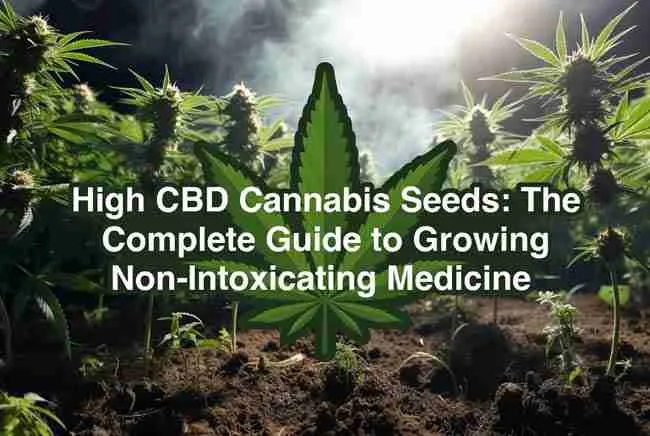 High CBD Cannabis Seeds The Complete Guide to Growing Non-Intoxicating Medicine featured image with lush cannabis plants and title overlay