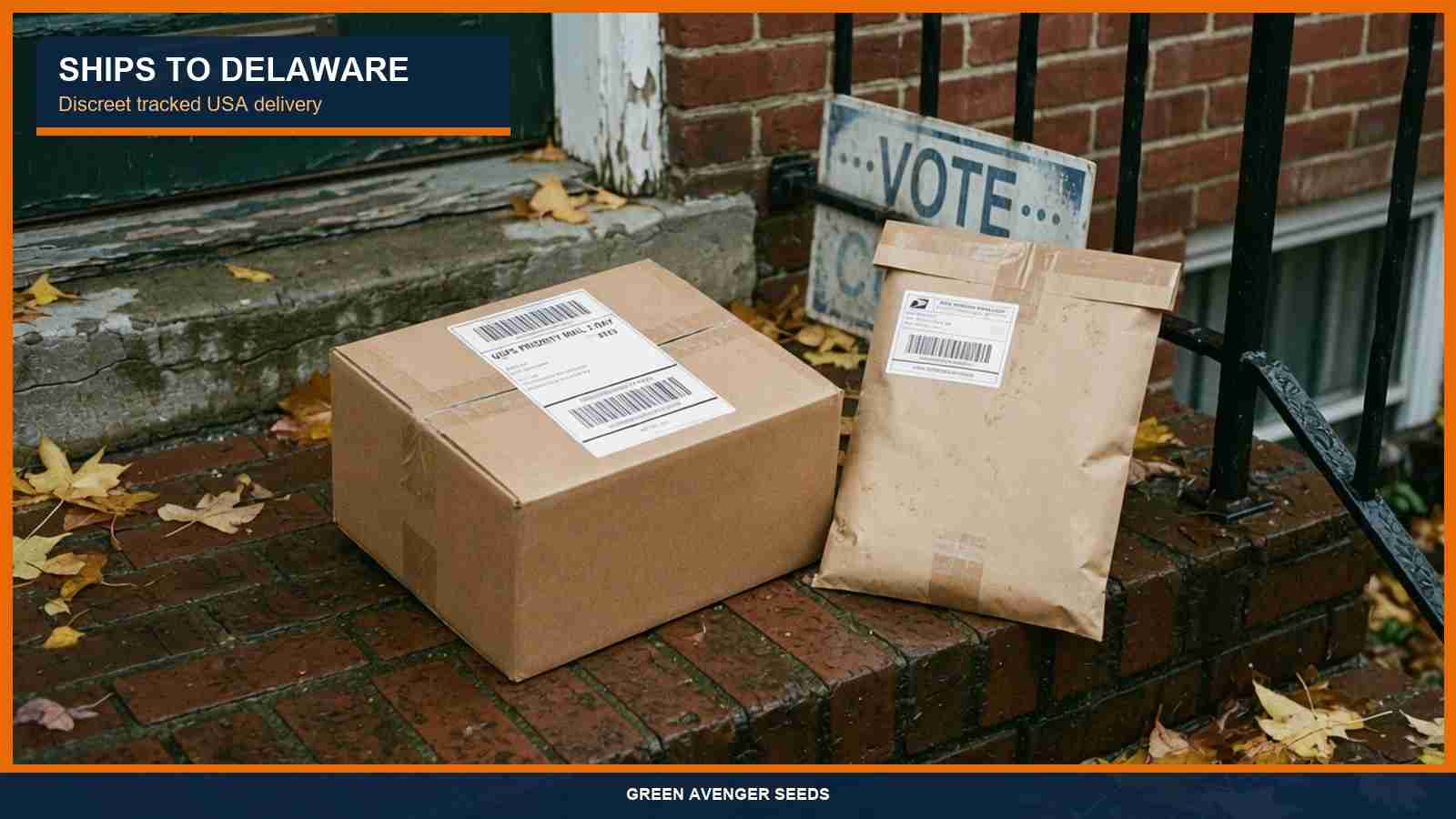 Discreet tracked cannabis seed shipping to a Delaware stoop