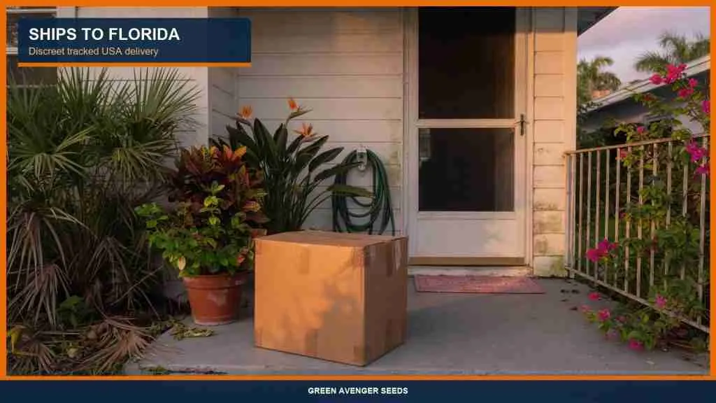 Discreet tracked cannabis seed shipping to a Florida bungalow porch