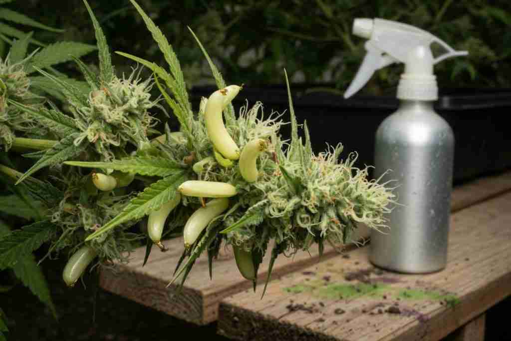 Female cannabis flowers with induced pollen sacs used to make feminized seed