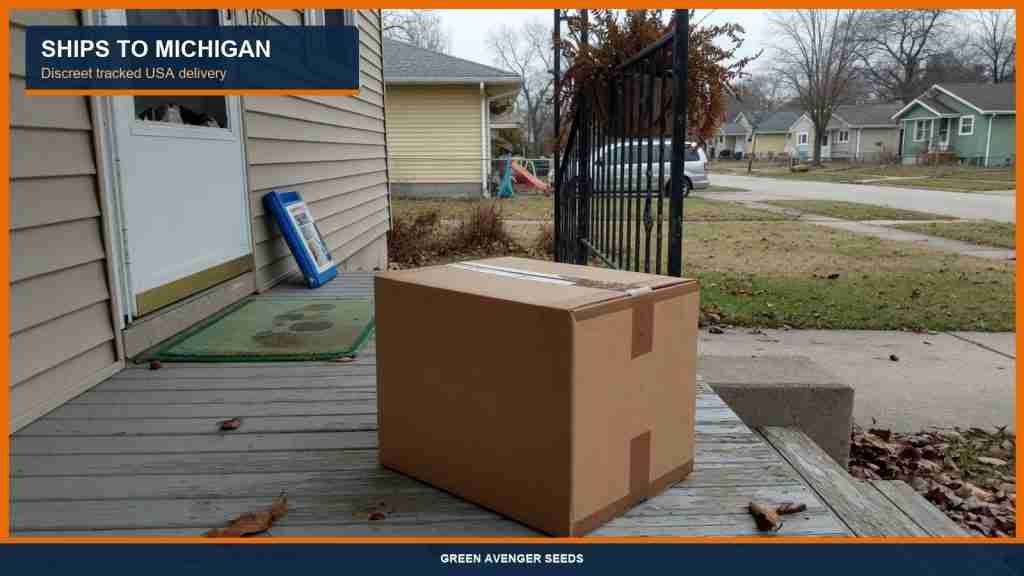Discreet tracked cannabis seed shipping to a Michigan porch