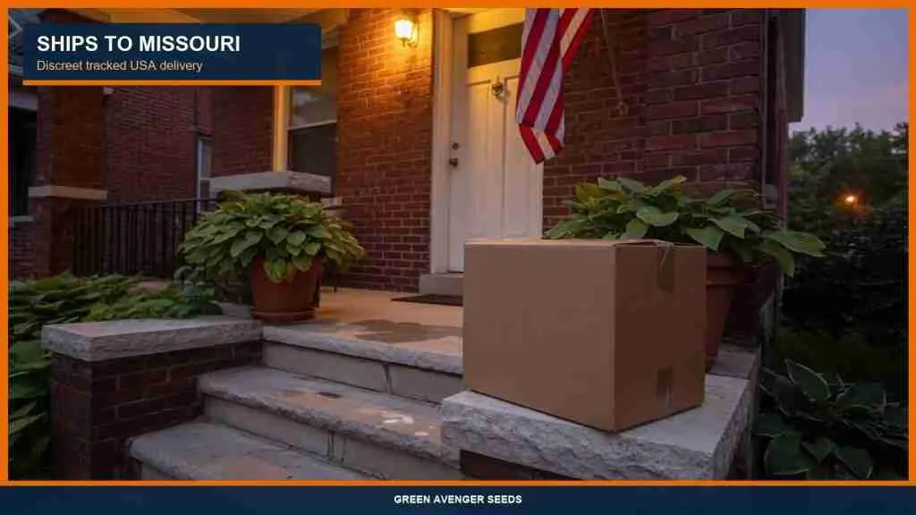Discreet tracked cannabis seed shipping to a Missouri brick bungalow stoop