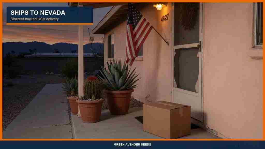 Discreet tracked cannabis seed shipping to a Nevada desert porch