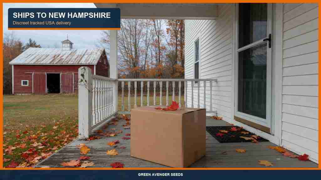 Discreet tracked cannabis seed shipping to a New Hampshire porch