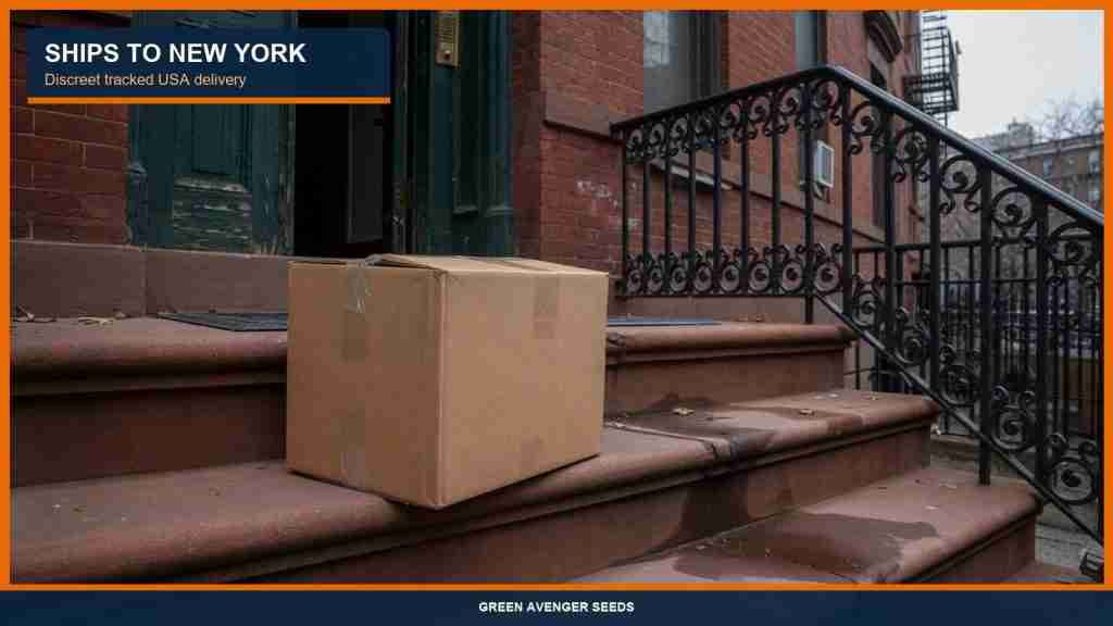 Discreet tracked cannabis seed shipping to a New York City brownstone stoop