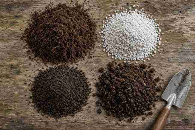 Compost, castings, coir, and perlite ready to mix