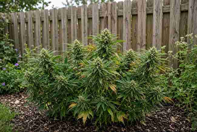 Hardy outdoor plant against a wooden fen