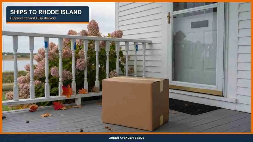 Discreet tracked cannabis seed shipping to a Rhode Island porch