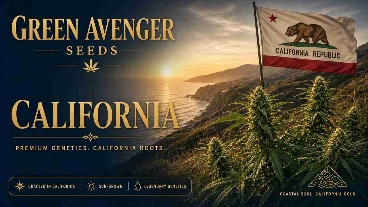 Buy cannabis seeds in California — Green Avenger Seeds with official California state flag