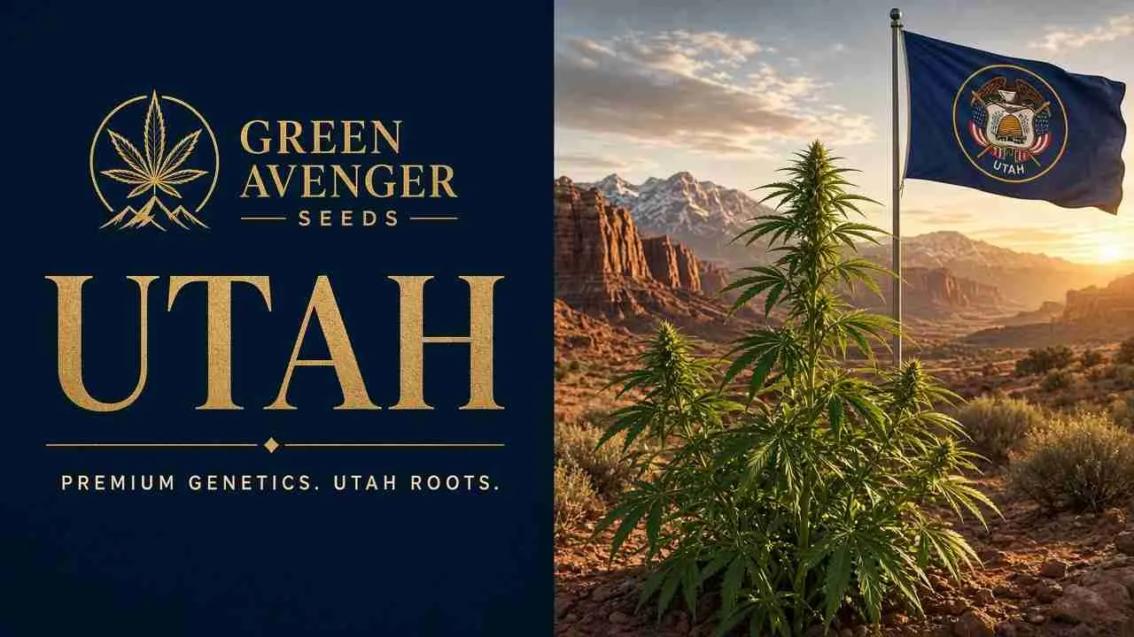 Buy cannabis seeds in Utah — Green Avenger Seeds with official Utah state flag
