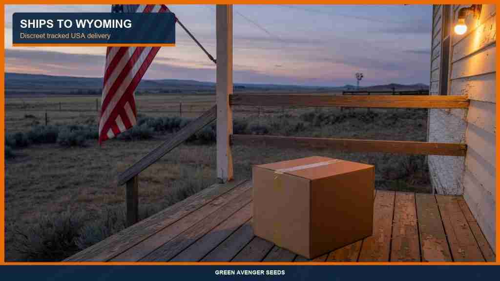 Discreet tracked cannabis seed shipping to a Wyoming ranch porch
